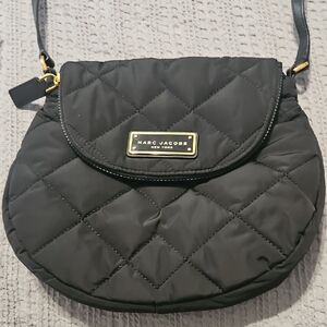 Marc Jacobs Black Quilted Crescent Crossbody with Gold Plaque